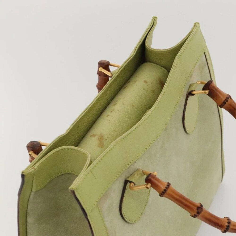 GUCCI Bamboo Hand Bag Suede Leather LIme Green Gold - Picture 7 of 16